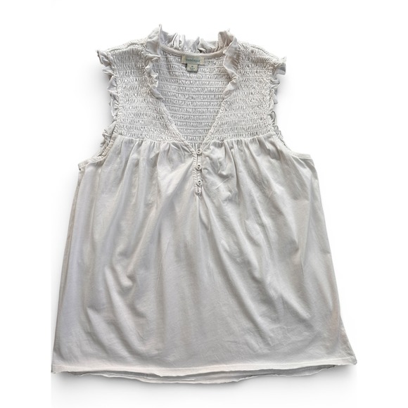 Sundance Tops - Sundance Women White Smocked Ruffle V-Neck Henley Sleeveless Cotton Top Size M